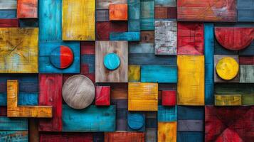 AI generated Colorful Squares and Circles Abstract Painting photo