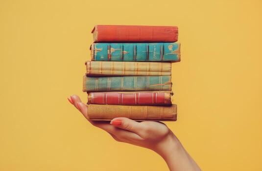 AI generated Hand Holding Stack of Books photo