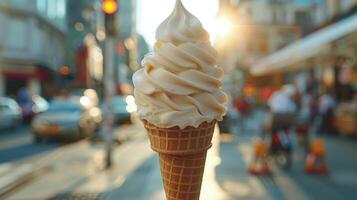 AI generated Ice Cream Cone on City Street photo