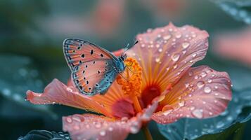 AI generated Butterfly on Flower Close Up photo