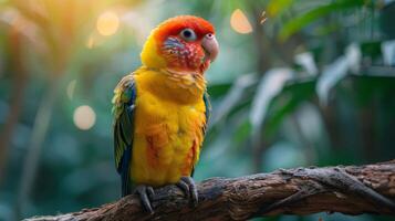 AI generated Colorful Bird Perched on Tree Branch photo