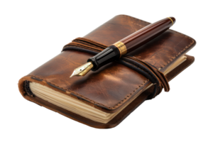 AI generated Vintage leather journal with fountain pen png