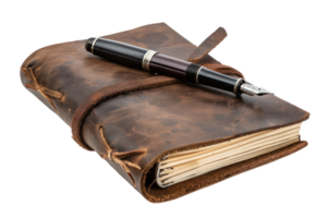 ai généré ancien cuir journal avec Fontaine stylo png