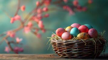 AI generated Basket Full of Colorful Eggs photo