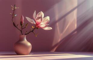 AI generated Silver Vase With Pink Flower photo