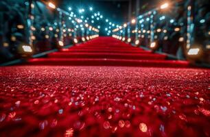 ai generado rojo alfombrado zona con pasos y luces foto