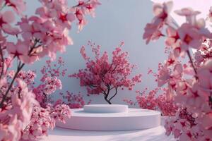 AI generated White Table With Vase of Pink Flowers photo