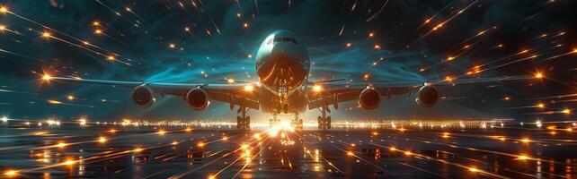 AI generated Large Jetliner Flying Through Night Sky photo