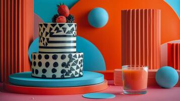 AI generated Multi-tiered Cake With Polka Dots and Stripes photo