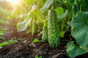 AI generated A Cucumber Grows in a Garden photo
