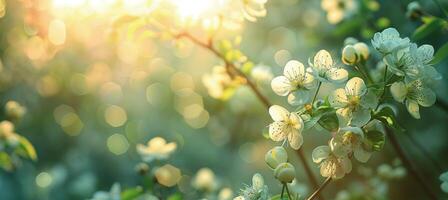 AI generated Close Up of Tree Branch With Flowers photo