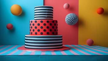 AI generated Multi-tiered Cake With Polka Dots and Stripes photo