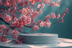 AI generated White Table With Vase of Pink Flowers photo