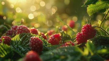 AI generated Cluster of Red Berries on Deciduous Bush photo