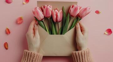 AI generated Person Holding Envelope With Flower photo