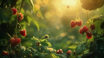 AI generated Cluster of Red Berries on Deciduous Bush photo