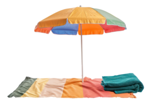 AI generated Colorful beach umbrella with matching towels on sand png