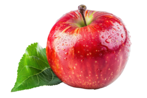 ai generado Fresco rojo manzana con agua gotas y hojas png