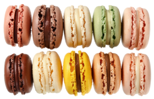 ai generado fila de vistoso francés macarons png