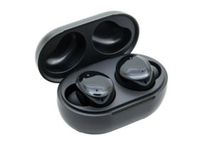 AI generated Modern wireless earbuds in charging case png