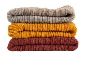 AI generated Colorful stacked knitwear sweaters png