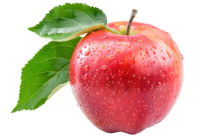 ai généré Frais rouge Pomme avec l'eau gouttelettes et feuilles png