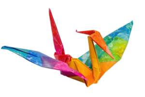 ai gegenereerd regenboog gekleurde origami kraan png