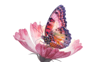 AI generated Vibrant butterfly perched on a pink hibiscus flower png