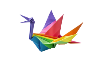 AI generated Rainbow colored origami crane png