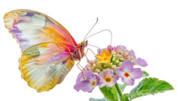 ai gegenereerd levendig vlinder neergestreken Aan een roze hibiscus bloem png