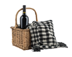 AI generated Picnic basket with wine bottle and checkered blanket png