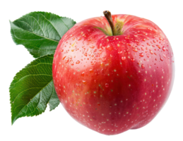 ai généré Frais rouge Pomme avec l'eau gouttelettes et feuilles png