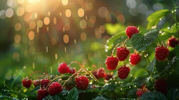 AI generated Cluster of Red Berries on Deciduous Bush photo