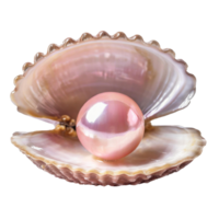 ai gegenereerd roze parel genesteld binnen een Open clam schelp Aan een transparant achtergrond png