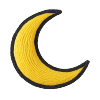 AI generated Embroidered patch badge a Yellow Crescent with a sleek black edge on transparent background png