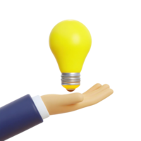 AI generated 3D Professional businessman hand, clad in a formal sleeve, elegantly holds a yellow lamp, on a transparent background png