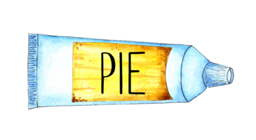 acquerello illustrazione di un' bianca tubo con un' giallo etichetta e torta su esso. spazio cibo, cibo per astronauti, è nel zero gravità. torta nel un' tubo isolato png
