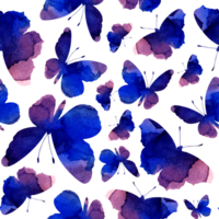 Watercolor seamless pattern purple silhouettes of butterflies. Abstract background with insects isolated. Drawn by hand. png