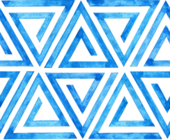 Watercolor illustration of blue geometric lines seamless pattern in the shape of a triangle. An endlessly repeating background of triangles isolated. Drawn by hand. png