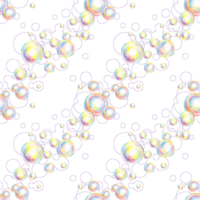 Watercolor illustration seamless pattern with soap bubbles and contours. Summer toy symbol, bath time, carnival, bubble party. Isolated, hand drawn. For the design of banners, postcards, flyers, png