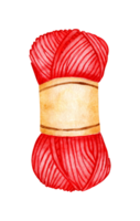 Watercolor illustration of a skein of red yarn. The wool is curled up into a ball. Smoothly wound threads. Knitting, needlework, creativity, tangle. Isolated. Drawn by hand. png