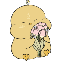 Gigi chick with bunch of flowers. png