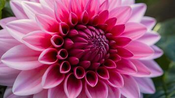 AI generated Pretty pink dahlia flower with brilliant petal pattern in macro photo