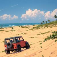 AI generated Mui Ne attraction Popular tourist destination featuring a Jeep car For Social Media Post Size photo