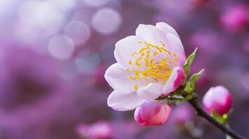 AI generated Spring flower blossom closeup with bokeh background, springtime nature photo