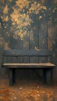 AI generated Weathered charm A rustic, aged wooden bench in serene simplicity Vertical Mobile Wallpaper photo