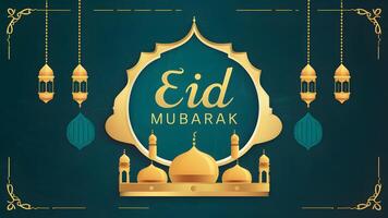 AI generated Islamic Eid poster design exuding warmth with Eid Mubarak greeting photo