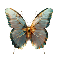 AI generated A bright butterfly with translucent wings and gold inserts, isolated on a transparent background, top view png