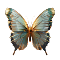 AI generated A bright butterfly with translucent wings and gold inserts, isolated on a transparent background, top view png