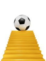 A soccer ball is displayed on a golden staircase. PNG transparent